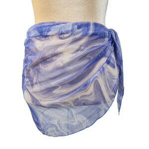 Naked Wardrobe Swim Cover Up Wrap Sarong L Women Blue Swirl Sheer Tie Waist NEW‎